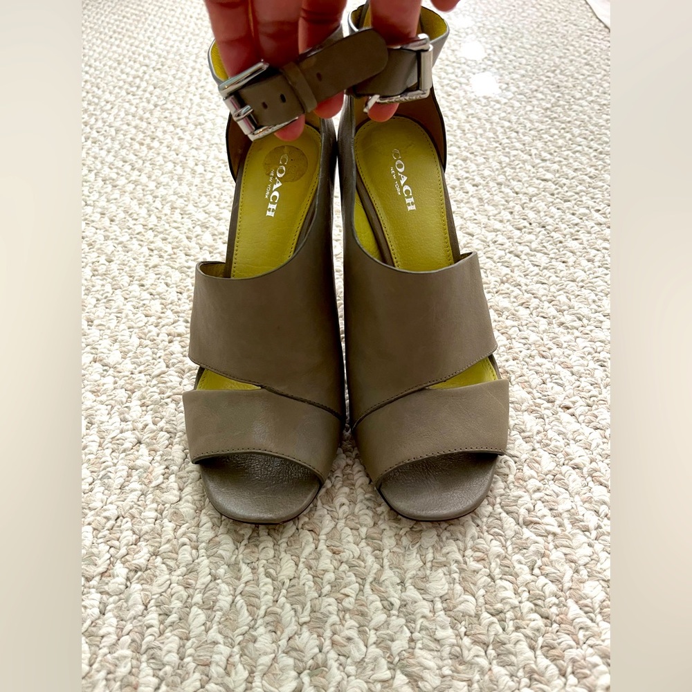 Coach gray leather heeled sandals